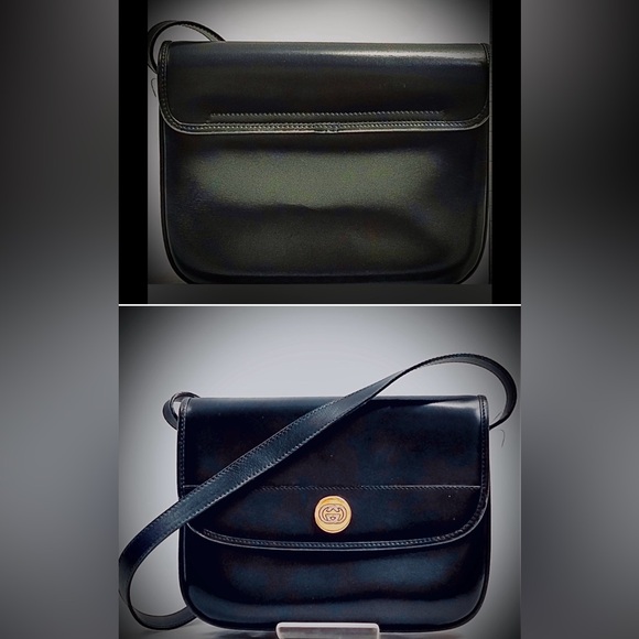 Gucci Handbags - Gucci-Vintage Classic Black leather”GG” 🤩black suede interior/GoldenHdwe./DB👀